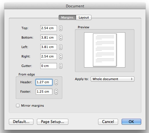 Screenplay MS Word Margins